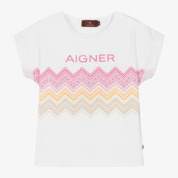 AIGNER-Футболка из белого хлопка с зигзагом для девочек | Childrensalon Outlet
