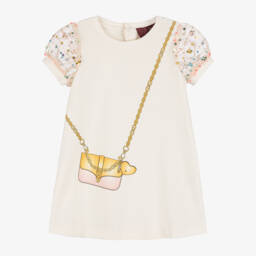 AIGNER-Кремовое хлопковое платье с дизайном сумки для девочек | Childrensalon Outlet