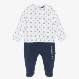 AIGNER-Ivory & Navy Blue Logo Patterned Babygrow | Childrensalon Outlet