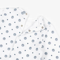 AIGNER-Ivory & Navy Blue Logo Patterned Babygrow | Childrensalon Outlet