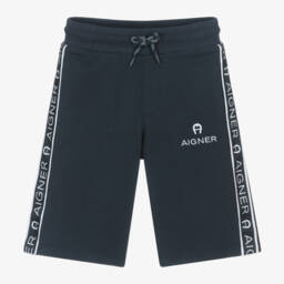 AIGNER-Navy Cotton Boys Tape Shorts | Childrensalon Outlet