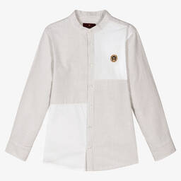 AIGNER-Teen Boys Beige Striped Cotton Shirt | Childrensalon Outlet