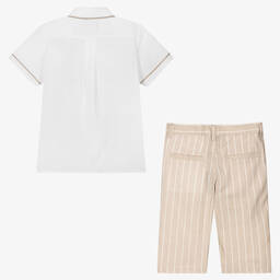AIGNER-Teen Boys Beige Striped Shorts Set | Childrensalon Outlet