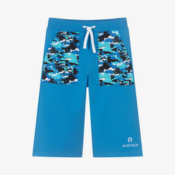 AIGNER-Teen Boys Blue Cotton Logo Shorts | Childrensalon Outlet