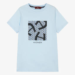 AIGNER-Teen Boys Blue Graphic Cotton T-Shirt | Childrensalon Outlet