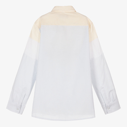 AIGNER-قميص تينز ولادي قطن أكسفورد مقلم لون أزرق وأصفر باهت | Childrensalon Outlet