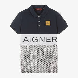 AIGNER-توب بولو تينز ولادي قطن لون كحلي وأبيض | Childrensalon Outlet