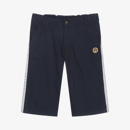 AIGNER-Teen Boys Navy Blue Cotton Logo Shorts | Childrensalon Outlet