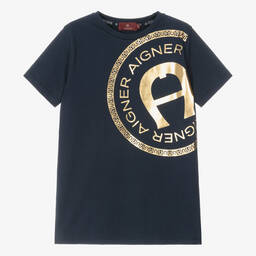 AIGNER-Teen Boys Navy Blue Cotton T-Shirt | Childrensalon Outlet