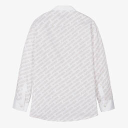 AIGNER-قميص تينز ولادي قطن بوبلين لون أبيض وبيج | Childrensalon Outlet