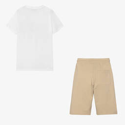 AIGNER-Teen Boys White & Beige Cotton Shorts Set | Childrensalon Outlet