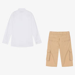 AIGNER-Teen Boys White & Beige Logo Shorts Set | Childrensalon Outlet