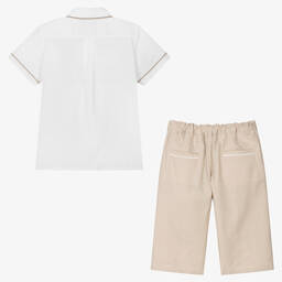 AIGNER-Teen Boys White & Beige Shorts Set | Childrensalon Outlet