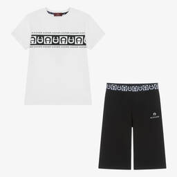 AIGNER-Teen Boys White & Black Cotton Shorts Set | Childrensalon Outlet