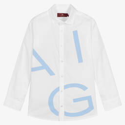 AIGNER-Teen Boys White Cotton Logo Shirt | Childrensalon Outlet