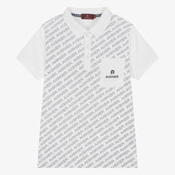 AIGNER-Teen Boys White Cotton Polo Shirt | Childrensalon Outlet