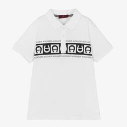 AIGNER-Teen Boys White Cotton Polo Shirt | Childrensalon Outlet