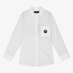 AIGNER-قميص تينز ولادي قطن بوبلين لون أبيض | Childrensalon Outlet