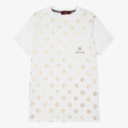 AIGNER-تيشيرت تينز ولادي قطن لون أبيض | Childrensalon Outlet