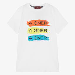 AIGNER-تيشيرت تينز ولادي قطن لون أبيض | Childrensalon Outlet