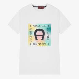 AIGNER-Teen Boys White Cotton T-Shirt | Childrensalon Outlet