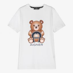 AIGNER-Teen Boys White Logo T-Shirt | Childrensalon Outlet