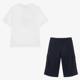 AIGNER-طقم شورت تينز ولادي قطن لون أبيض وكحلي | Childrensalon Outlet