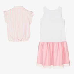 AIGNER-طقم فستان تينز بناتي قطن لون زهري وأبيض | Childrensalon Outlet