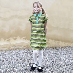 AIGNER-فستان تينز بناتي بطبعات متعرجة لون بني وأخضر | Childrensalon Outlet