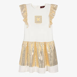 AIGNER-Teen Girls Ivory & Gold Ruffle Dress | Childrensalon Outlet