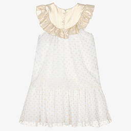 AIGNER-Бело-золотистое шифоновое платье | Childrensalon Outlet