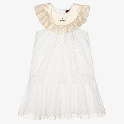AIGNER-Бело-золотистое шифоновое платье | Childrensalon Outlet