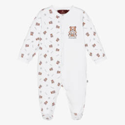 AIGNER-White Cotton Teddy Horseshoe Babygrow | Childrensalon Outlet