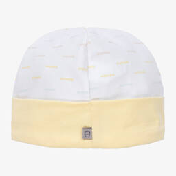 AIGNER-White & Yellow Pima Cotton Baby Hat | Childrensalon Outlet