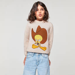 الانوي-كنزة صوف غير مًصنّع محبوك لون بيج فاتح | Childrensalon Outlet