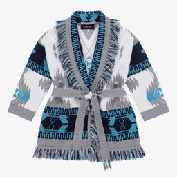 Alanui-Blue & White Wool Icon Jacquard Cardigan | Childrensalon Outlet