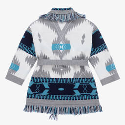 Alanui-Blue & White Wool Icon Jacquard Cardigan | Childrensalon Outlet
