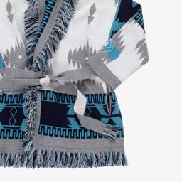 Alanui-Blue & White Wool Icon Jacquard Cardigan | Childrensalon Outlet