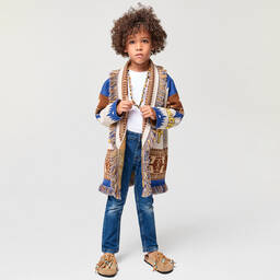 Alanui-Brown & Blue Wool Icon Cardigan | Childrensalon Outlet