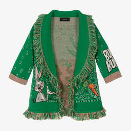 Alanui-Green & White Wool Icon Cardigan | Childrensalon Outlet
