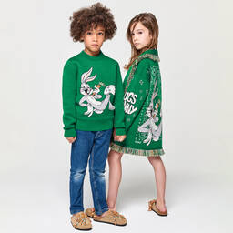 Alanui-Green & White Wool Icon Cardigan | Childrensalon Outlet