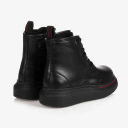 Alexander McQueen-Black Leather Lace-Up Boots | Childrensalon Outlet