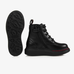 Alexander McQueen-Black Leather Lace-Up Boots | Childrensalon Outlet