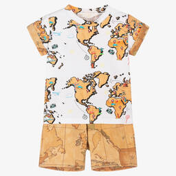 Alviero Martini-Baby Boys White & Beige Geo Shorts Set | Childrensalon Outlet