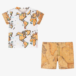 Alviero Martini-Baby Boys White & Beige Geo Shorts Set | Childrensalon Outlet