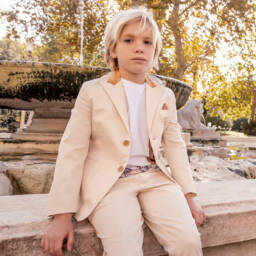 Alviero Martini-Beige Boys Cotton Blazer with Geo Accent | Childrensalon Outlet