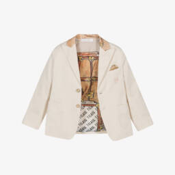 Alviero Martini-Beige Boys Cotton Blazer with Geo Accent | Childrensalon Outlet