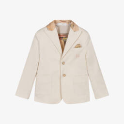 Alviero Martini-Beige Boys Cotton Blazer with Geo Accent | Childrensalon Outlet