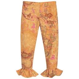 Alviero Martini-Бежево-розовые легинсы с географической картой | Childrensalon Outlet