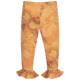 Alviero Martini-Бежево-розовые легинсы с географической картой | Childrensalon Outlet